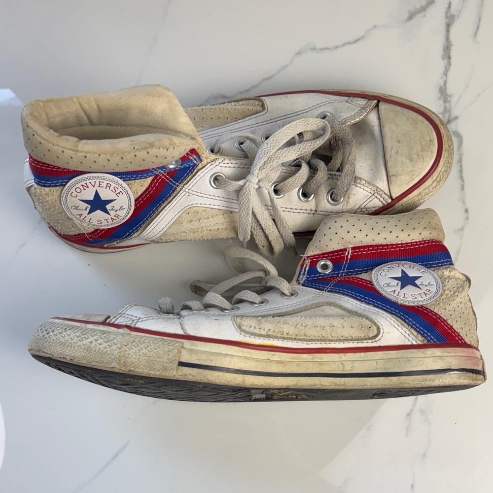 Vintage Chuck Taylor Converse Men’s High-Top Sneakers - White, Red, and Blue